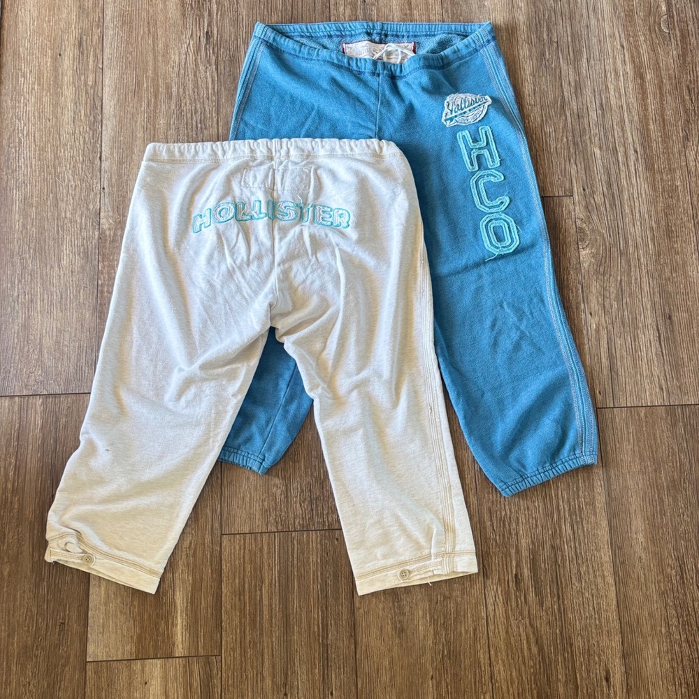 Hollister Co Y2K Sweatpants Bundle Blue HCO Logo Cream Cropped Loungewear Medium
